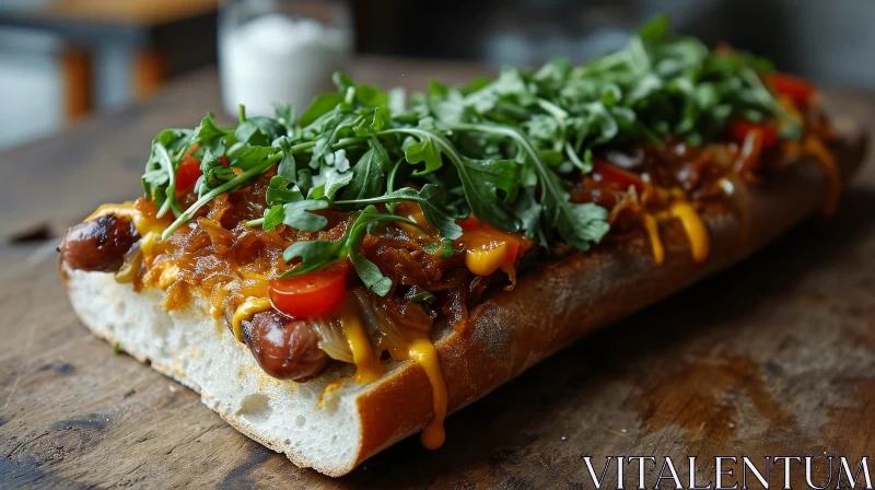 Delicious Hot Dog on Wooden Table | Food Photography AI Image