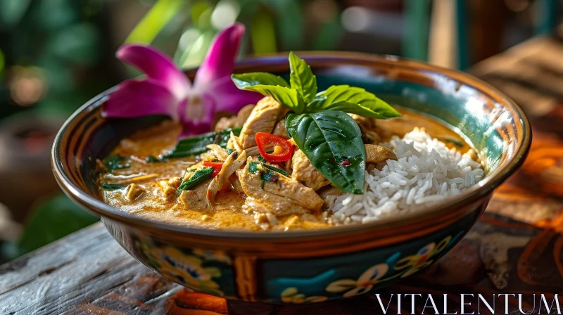Delicious Thai Green Curry with Chicken and Rice AI Image