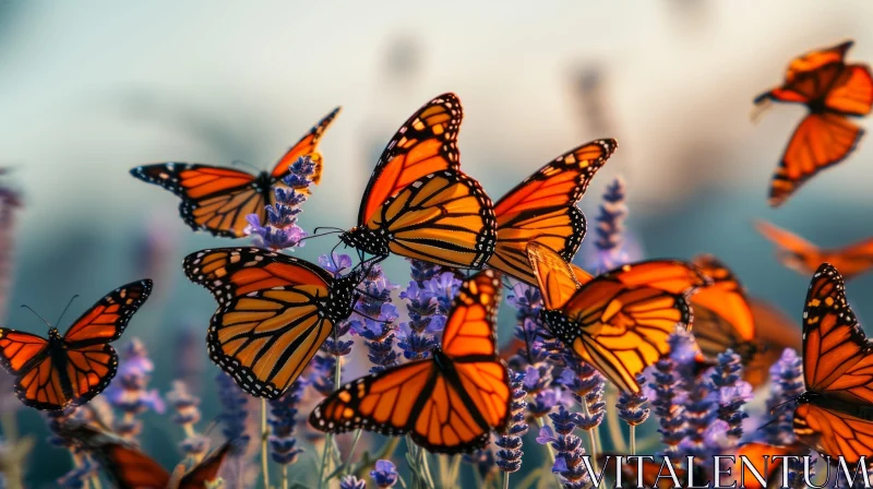 Enchanting Lavender Field with Monarch Butterflies AI Image