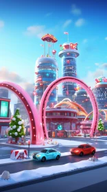 Futuristic Christmas City with Dynamic Structures and Character Design