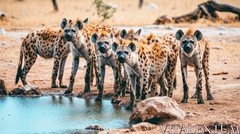 Hyenas at Watering Hole: Captivating Wildlife Scene AI Image