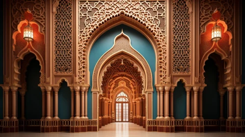 Intricate Moroccan-Style Grand Hall 3D Rendering
