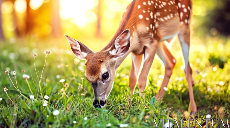 Serene Portrait of a White-Tailed Deer Fawn in a Field of Wildflowers AI Image