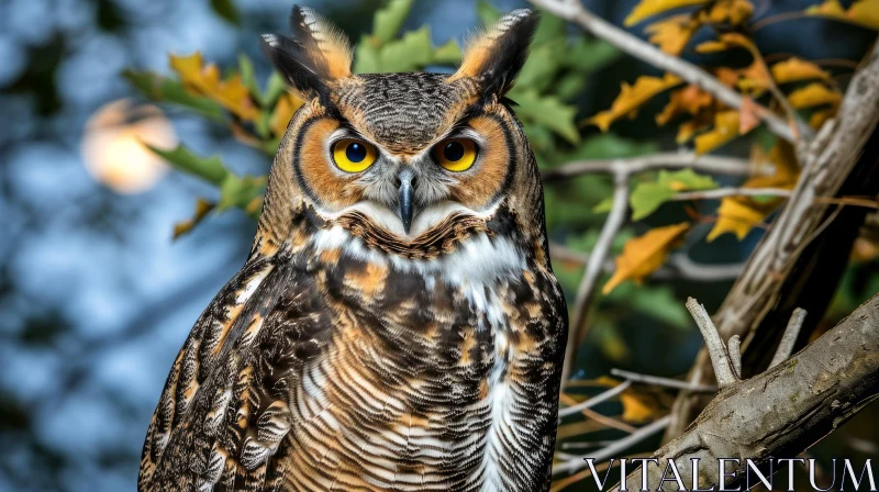 Stunning Close-Up of an Owl with Yellow Eyes | Captivating Wildlife Photography AI Image