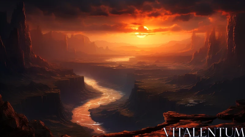 AI ART Sunrise Over Desert with Winding River - Captivating Nature Artwork