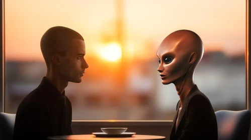 Unique Encounter: Human and Alien in Restaurant Conversation