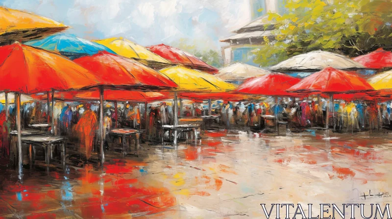 Vibrant Market Scene Painting on Canvas AI Image