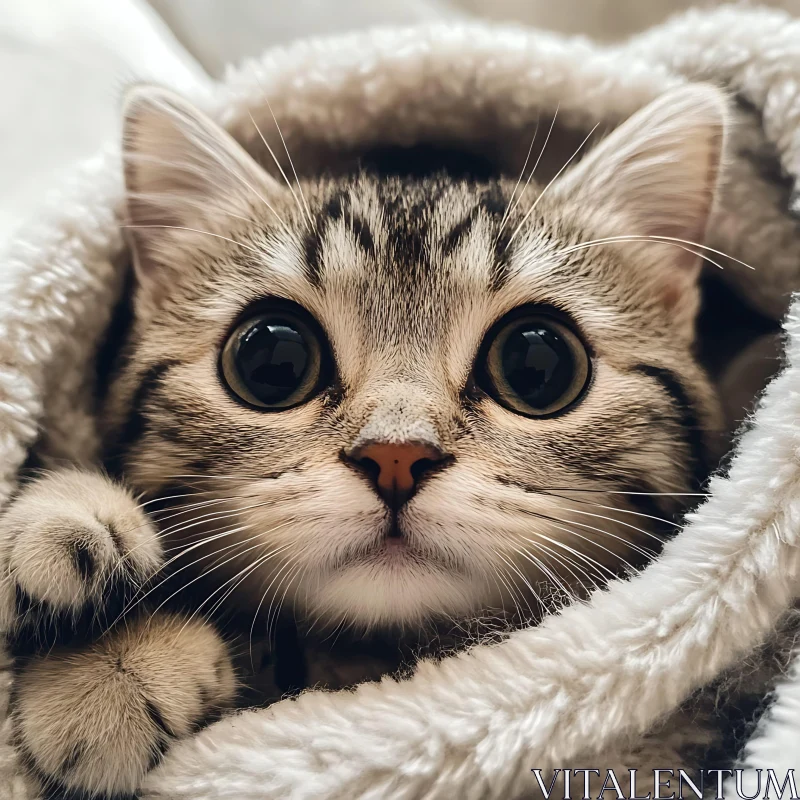 Kitten Wrapped in Blanket - Cute Cat Picture AI Image