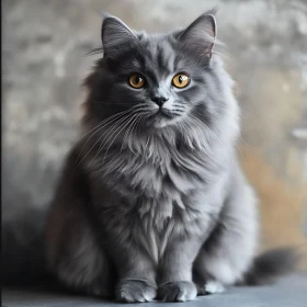 Gray Feline with Fluffy Fur and Amber Eyes