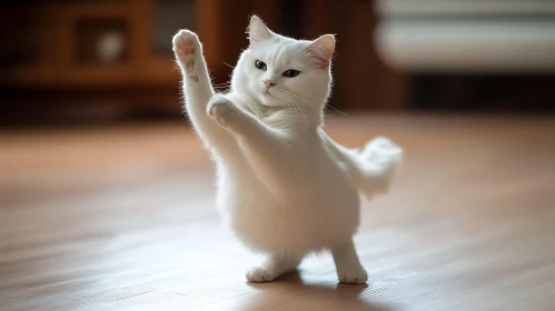 Adorable White Cat in a Playful Pose