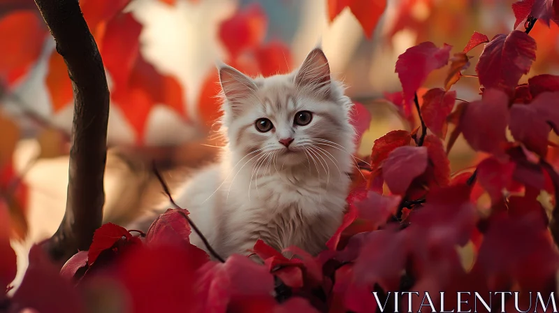 Charming Kitten in Autumn Foliage AI Image