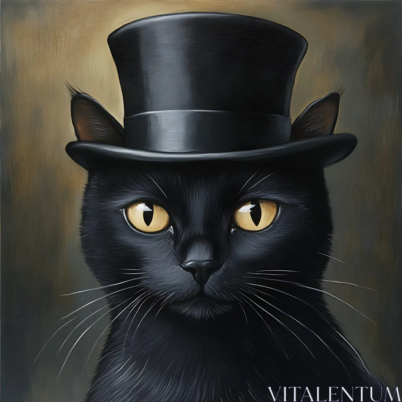 Black Cat with Yellow Eyes and a Top Hat AI Image