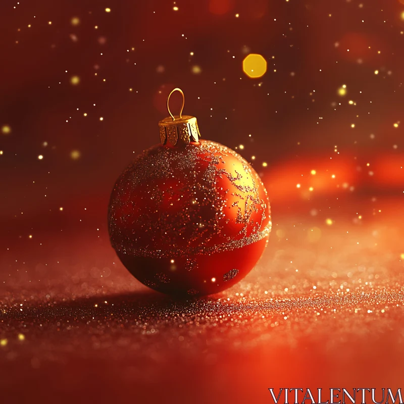 Festive Red Ornament with Glitter and Soft Lights AI Image