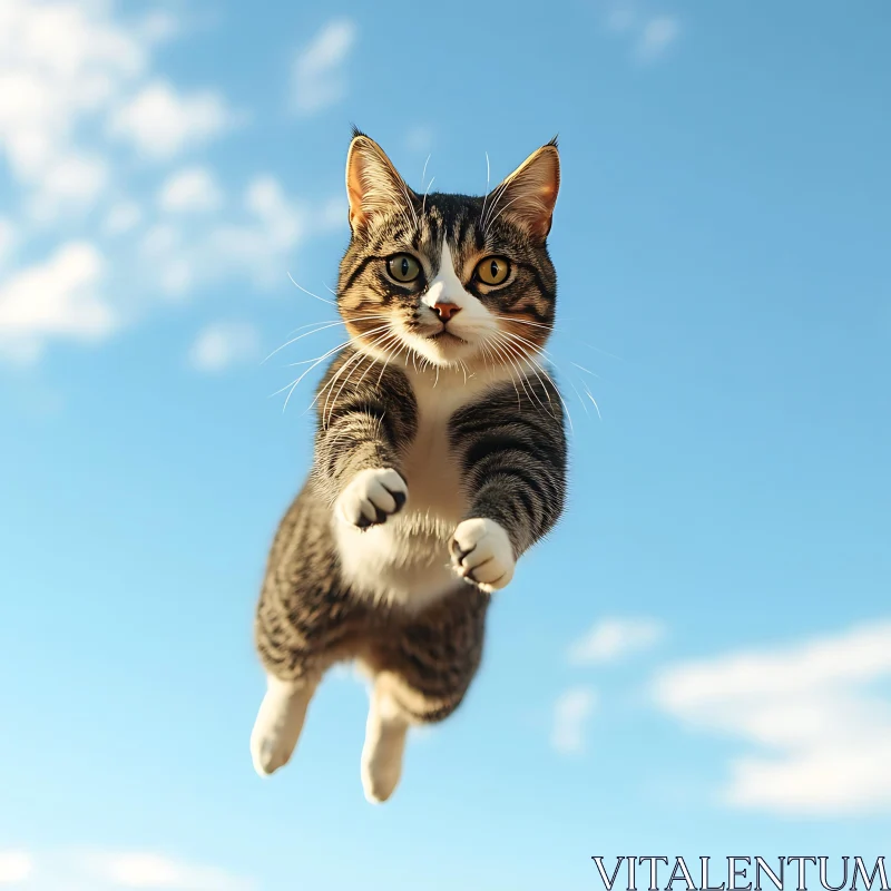 Mid-Air Tabby Cat AI Image