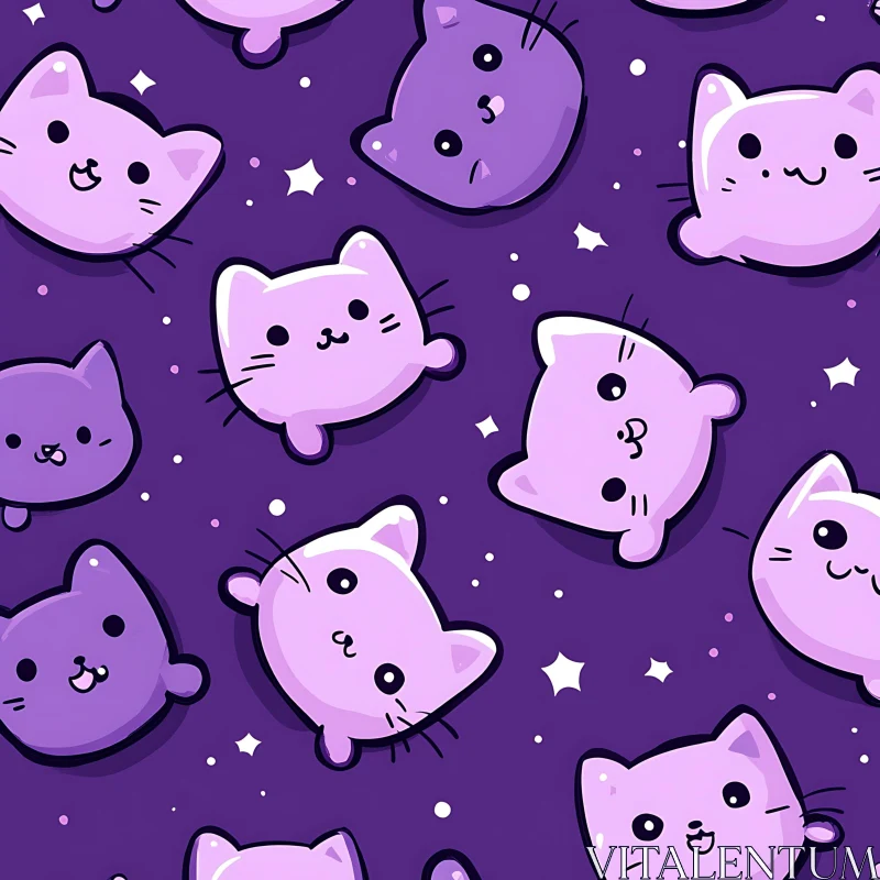 Playful Pink and Purple Cat Faces Pattern AI Image