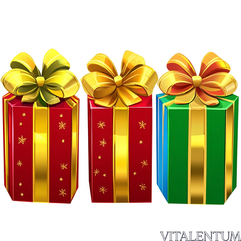 AI ART Holiday Gift Boxes Wrapped with Golden Ribbons