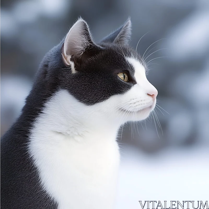 Close-Up Black and White Cat in Profile AI Image