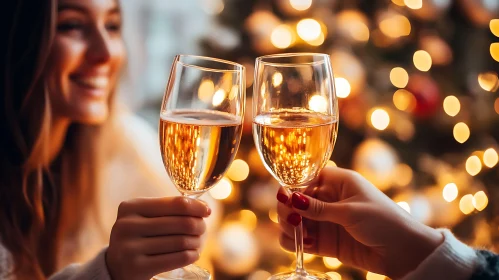 Holiday Celebration with Sparkling Wine Glasses and Joyful Atmosphere