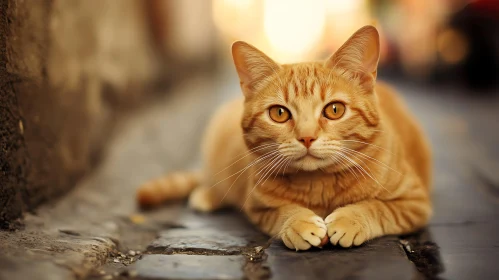 Golden-eyed Orange Tabby Cat on Street