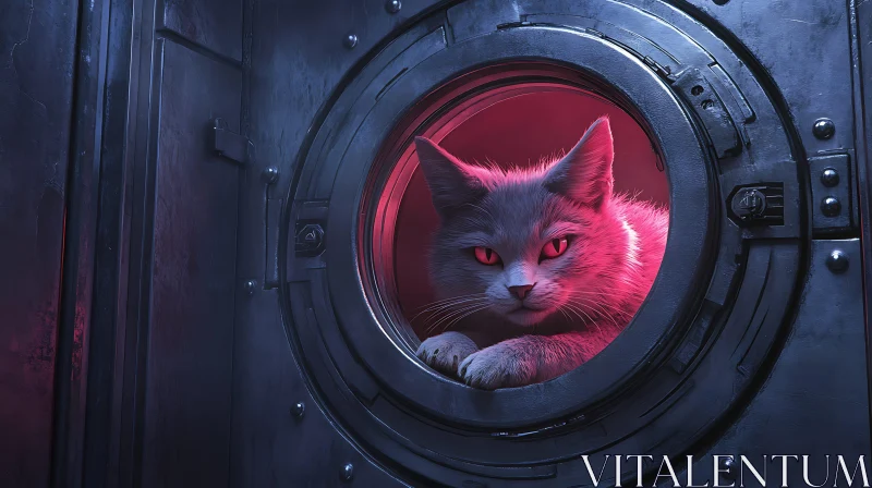 Sci-fi Cat Portrait in Neon Light AI Image