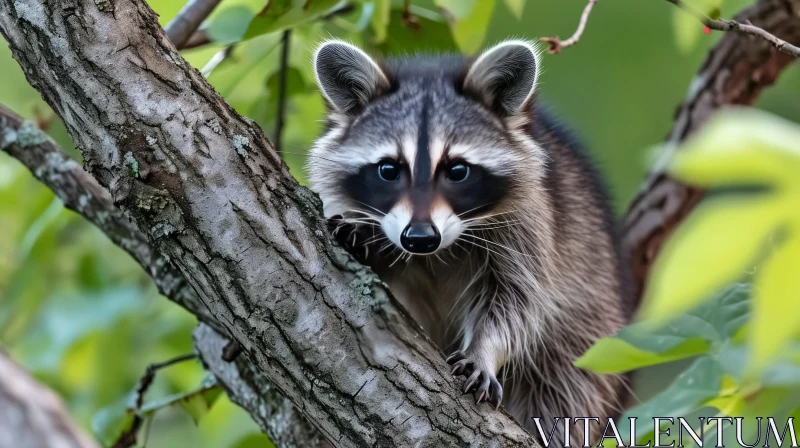 Captivating Raccoon on Tree Branch | Gray and Black Fur | Bushy Tail AI Image
