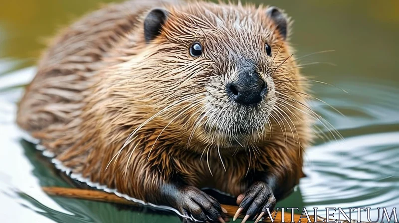 Curious Beaver Sitting on a Log in the Water AI Image