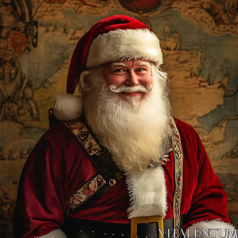 Santa Claus with an Old-Style Map Background AI Image