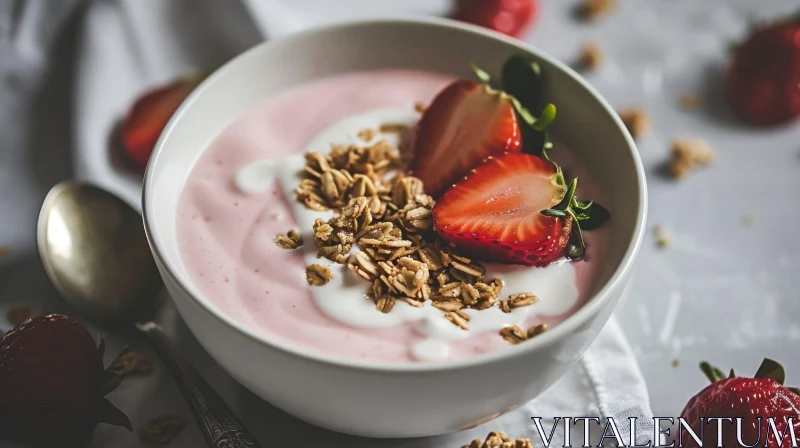 Delicious Strawberry Yogurt with Granola and Fresh Strawberries AI Image