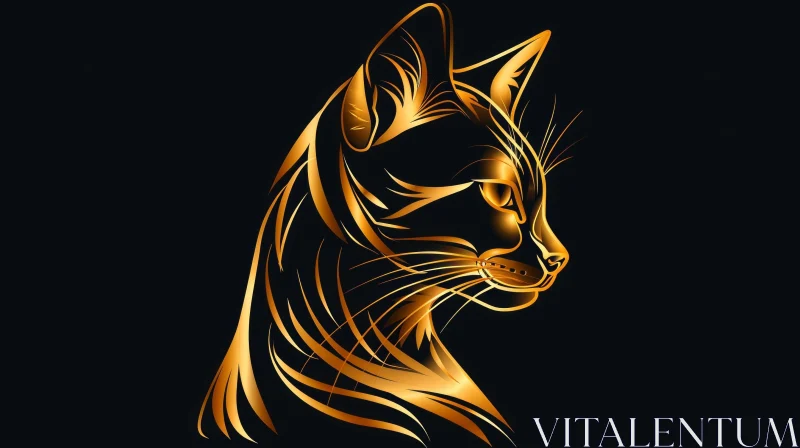 Golden Cat Profile Digital Drawing AI Image