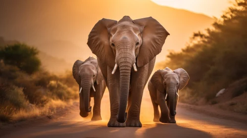 Majestic African Elephants Walking in Savannah