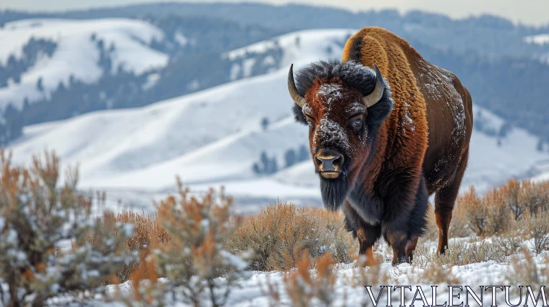 Majestic Bison in Snow-Covered Landscape AI Image