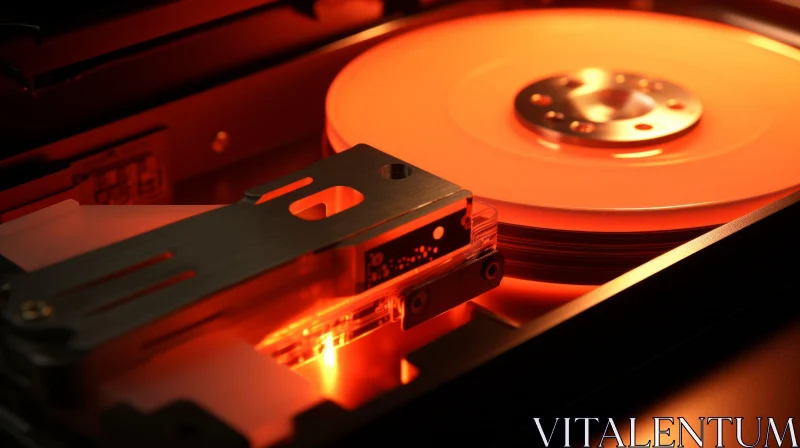 Red-Lit Hard Disk Drive Close-Up AI Image