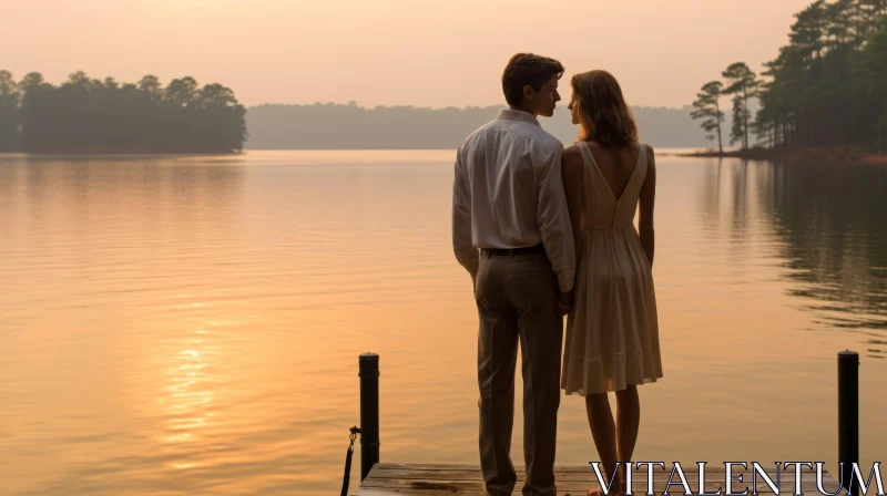 Romantic Lakeside Sunset - Elegance and Love in the Southern Countryside AI Image
