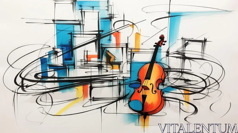 Unique Abstract Violin Painting AI Image