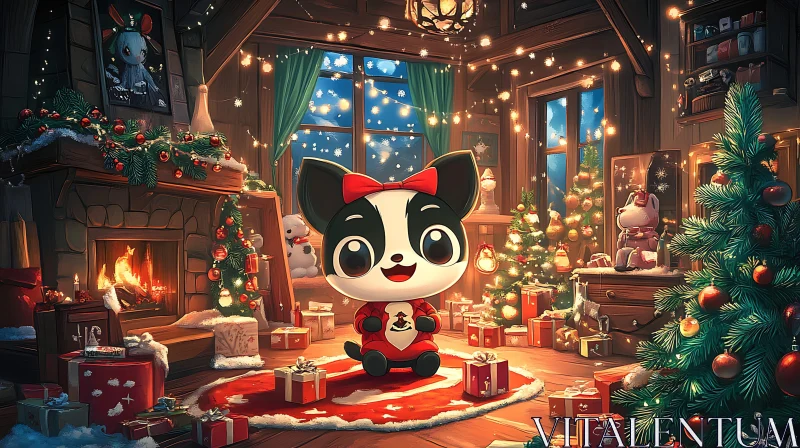 AI ART Holiday Panda Enjoying Christmas Eve