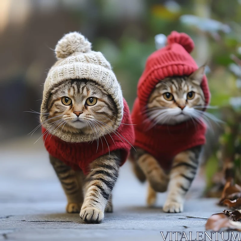 Cute Cats in Winter Fashion AI Image