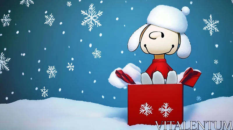 AI ART Winter Cartoon Character Pops from Festive Gift Box