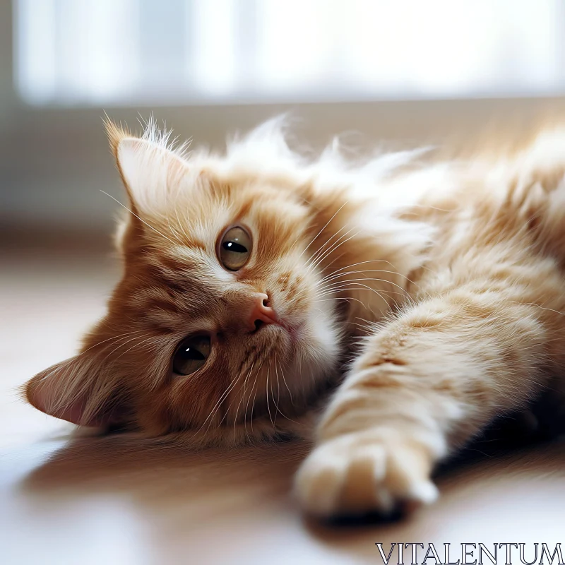 Ginger Cat Lounging in Sunlit Room AI Image