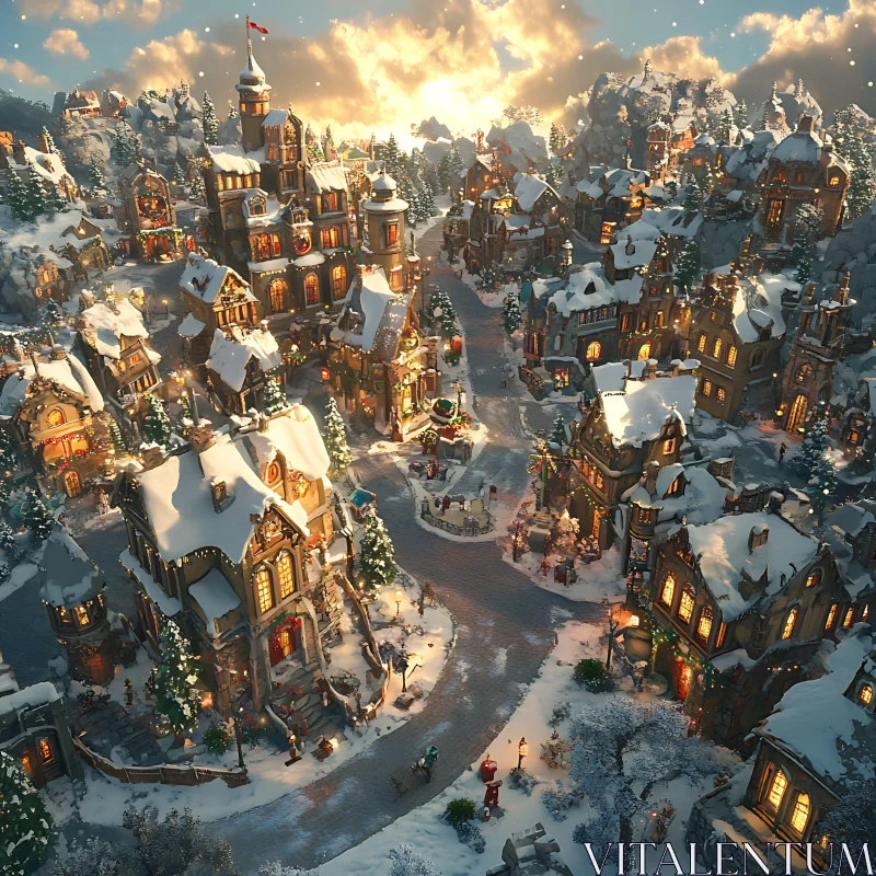 Snowy Christmas Village During Festive Season AI Image