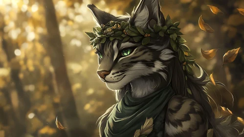 Mystical Feline in Leafy Surroundings