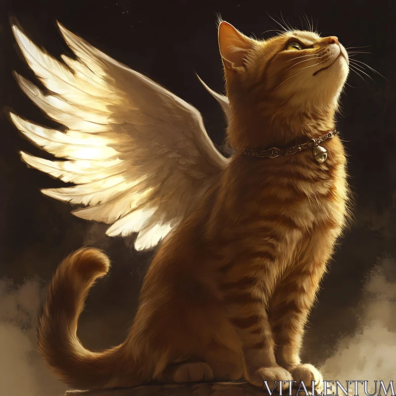 Majestic Golden Cat with Angel Wings AI Image