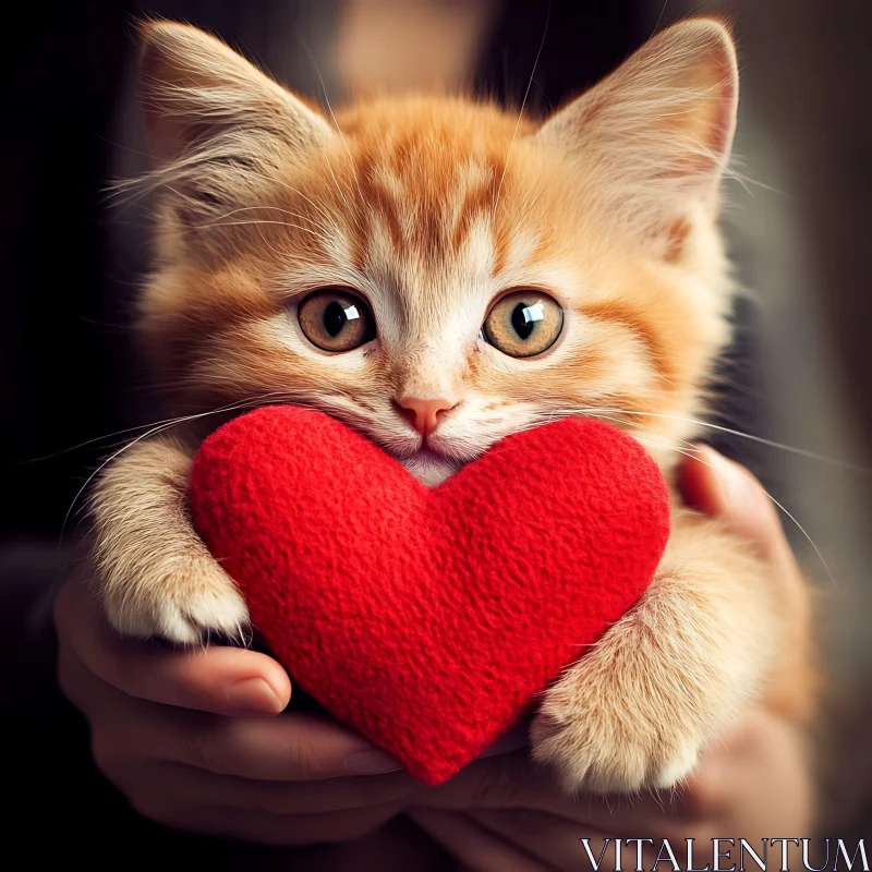 Cute Orange Kitten With Heart AI Image