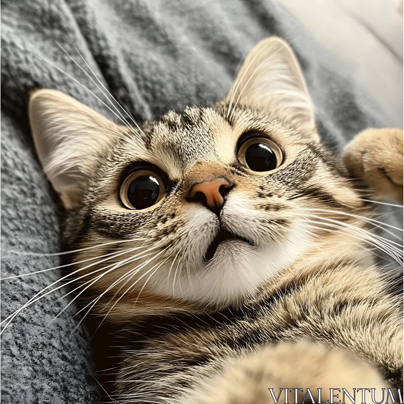 Adorable Kitten Close-Up on Soft Blanket AI Image