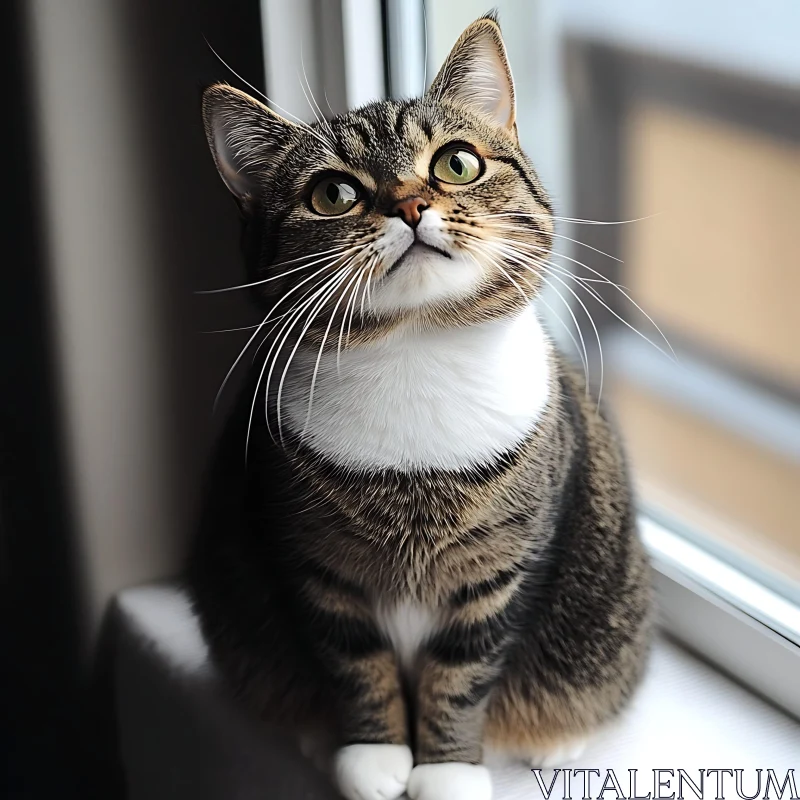 Curious Feline by the Window AI Image