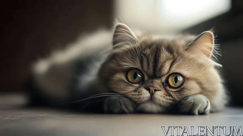 Close-Up of a Cute Persian Cat with Fluffy Fur AI Image