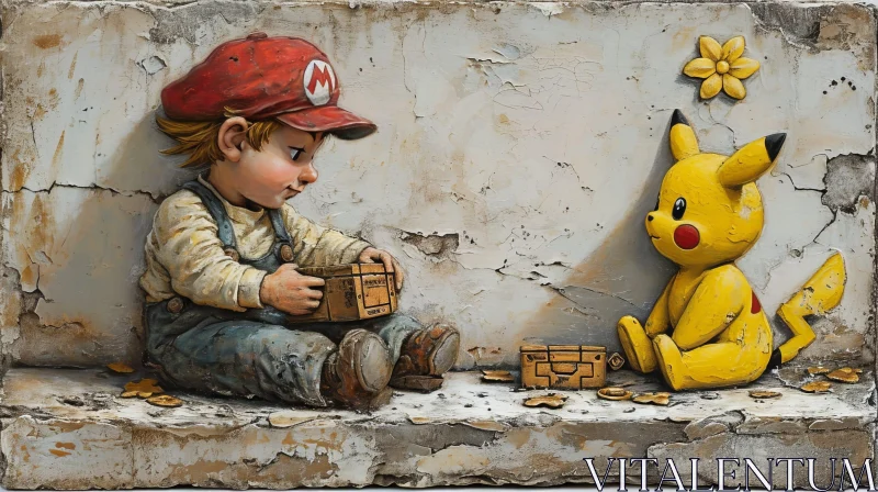 Colorful Painting of a Boy and Pikachu | Realistic Style AI Image