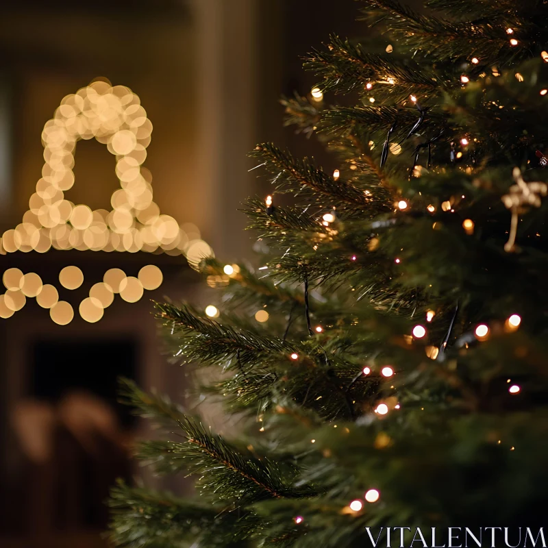 Warm and Glowing Christmas Tree with Bokeh Background AI Image