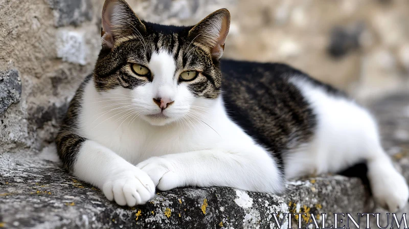 AI ART Calm Cat Resting on Stone