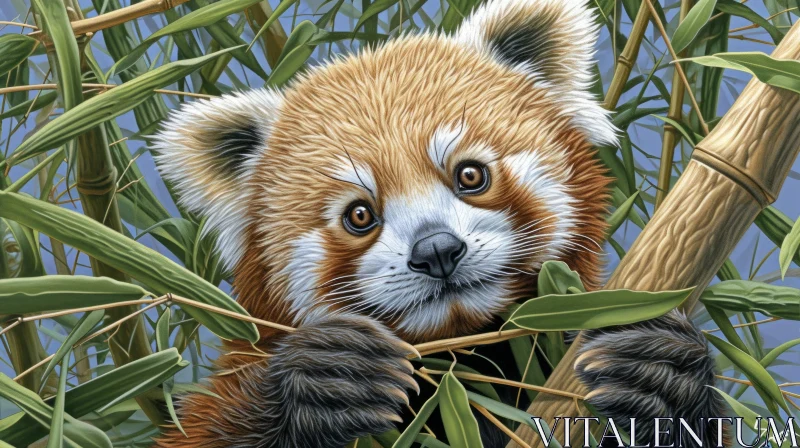 Digital Painting of Red Panda in Bamboo Forest AI Image