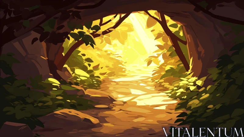 Enchanting Forest Path: Digital Painting AI Image